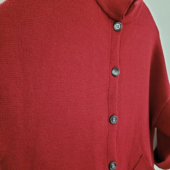 Red Sweater COCOGIO made in Italy - Large button up 50% Merino wool/ Acrylic - Picture 3 of 16